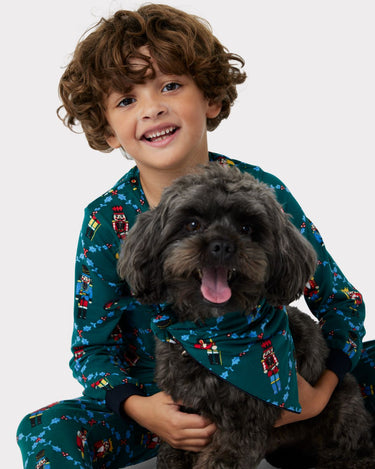 Kids' Green Christmas Nutcracker Print Long Pyjama Set